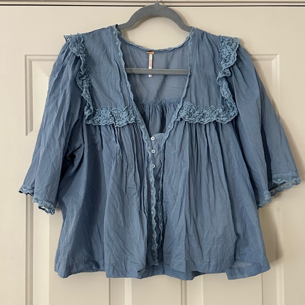 Free People Blue Cropped Blouse